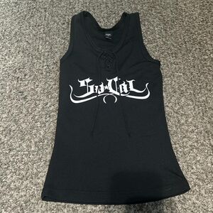 Black Lace-Up Graphic Tank Top
